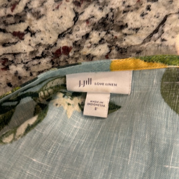 J. Jill Love Linen Lemon Shift Dress Yellow Blue Sleeveless Small e10 - Picture 8 of 9